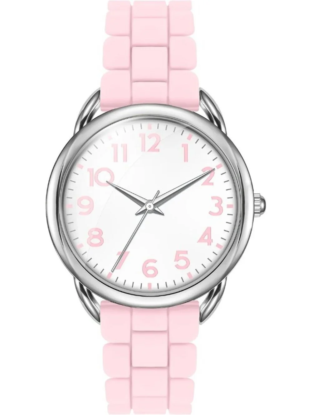 Women's Pink/White Big Face Easy Reader Silicone Strap Water Proof 35MM Watch